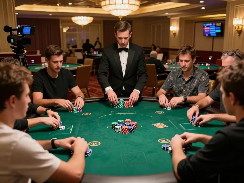 S88 poker game in action, showing intense players and vibrant chips at a high-stakes table.