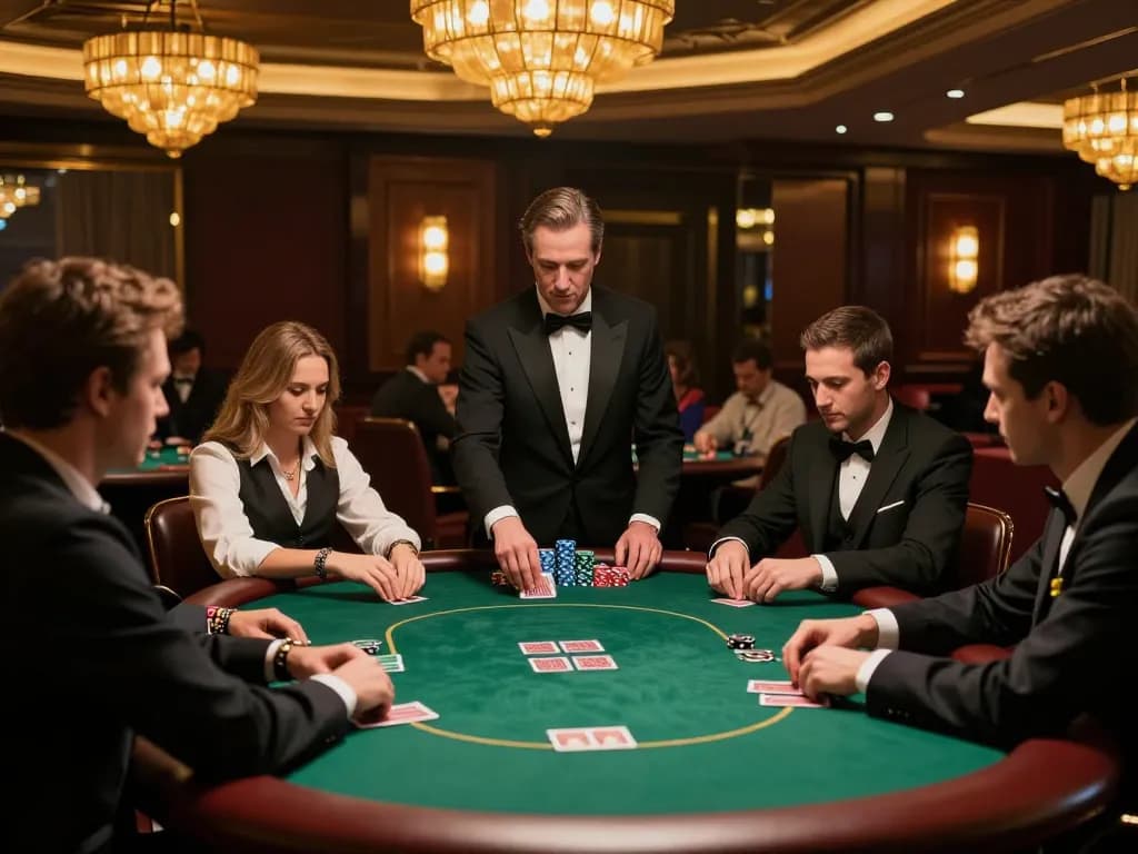 Experience the thrill of poker with 777X gameplay as players engage in an intense match at a luxurious table.