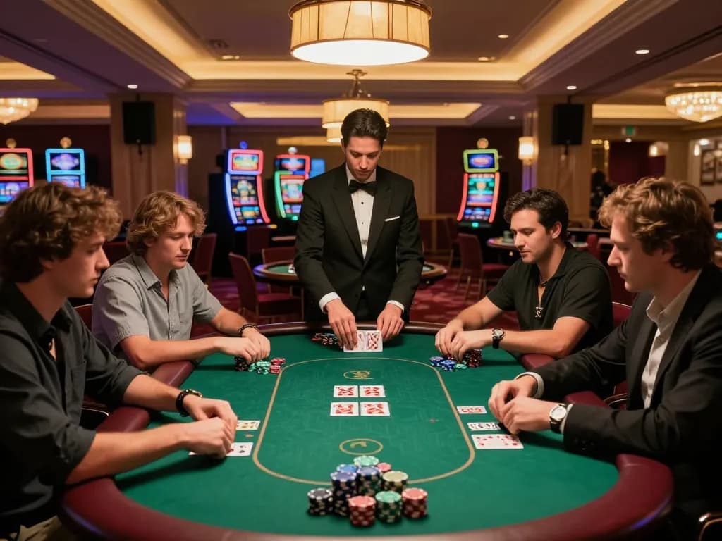 Experience high-stakes poker action at F8BETLV with players engaged and dealers in motion.