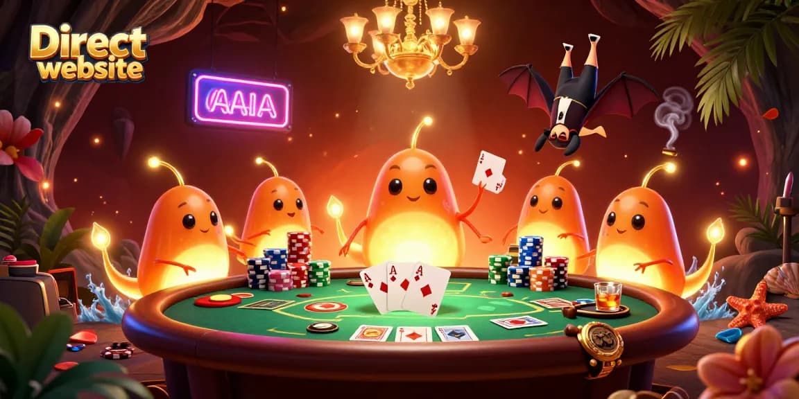Experience thrilling gameplay at a Direct website with colorful casino elements and lively glowworm characters.