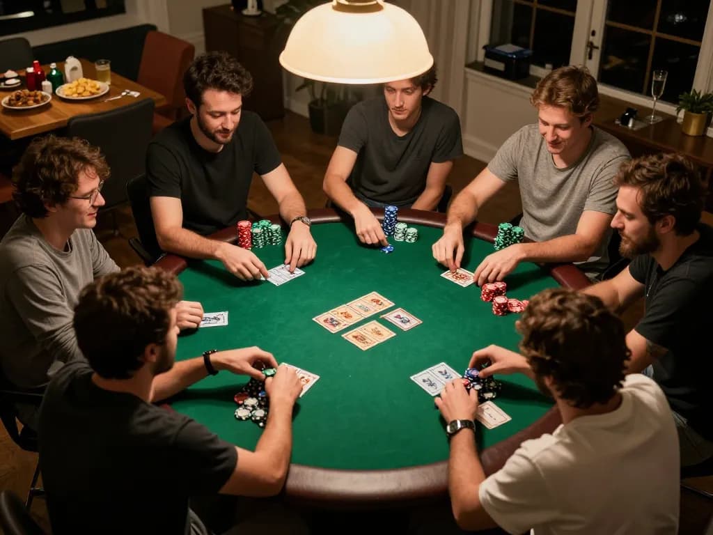 Hitclub players enjoying an exciting poker game night with chips and cards on the table
