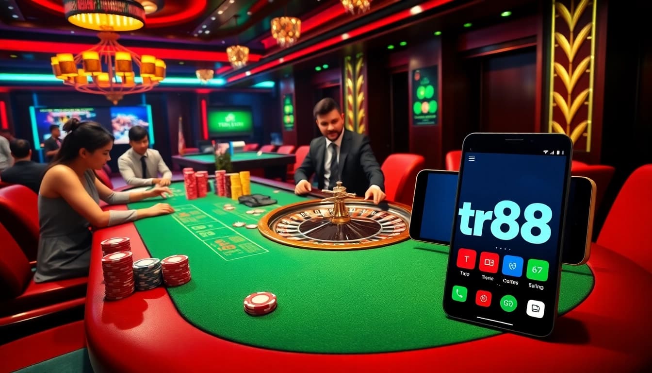 Experience the thrill of tr88 casino gaming with vibrant poker chips and a live dealer.