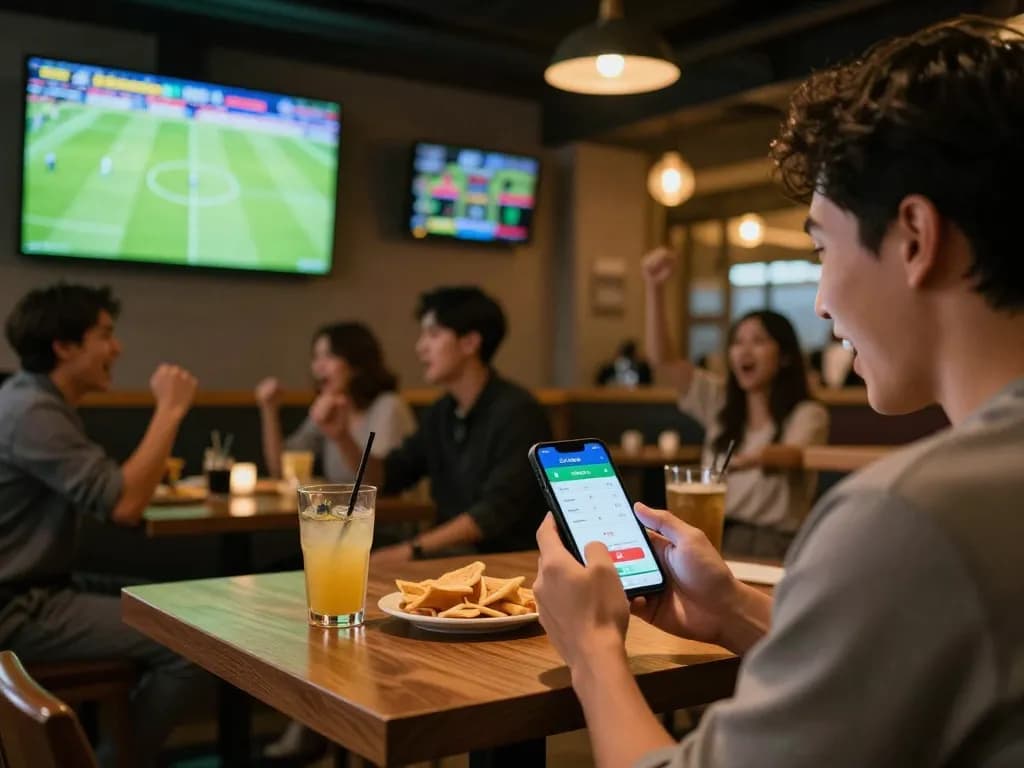 Cá Độ Bóng Đá betting excitement at a sports bar during a live match.