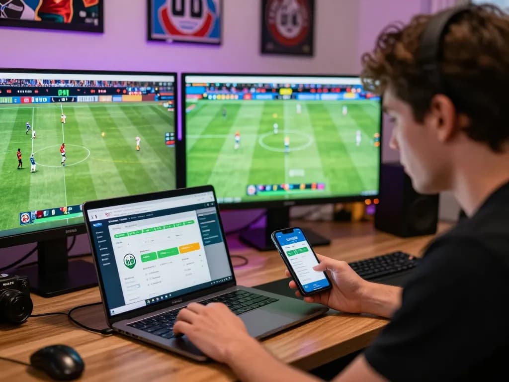 Exciting sports betting moment on 1gom platform with live match stats and notifications