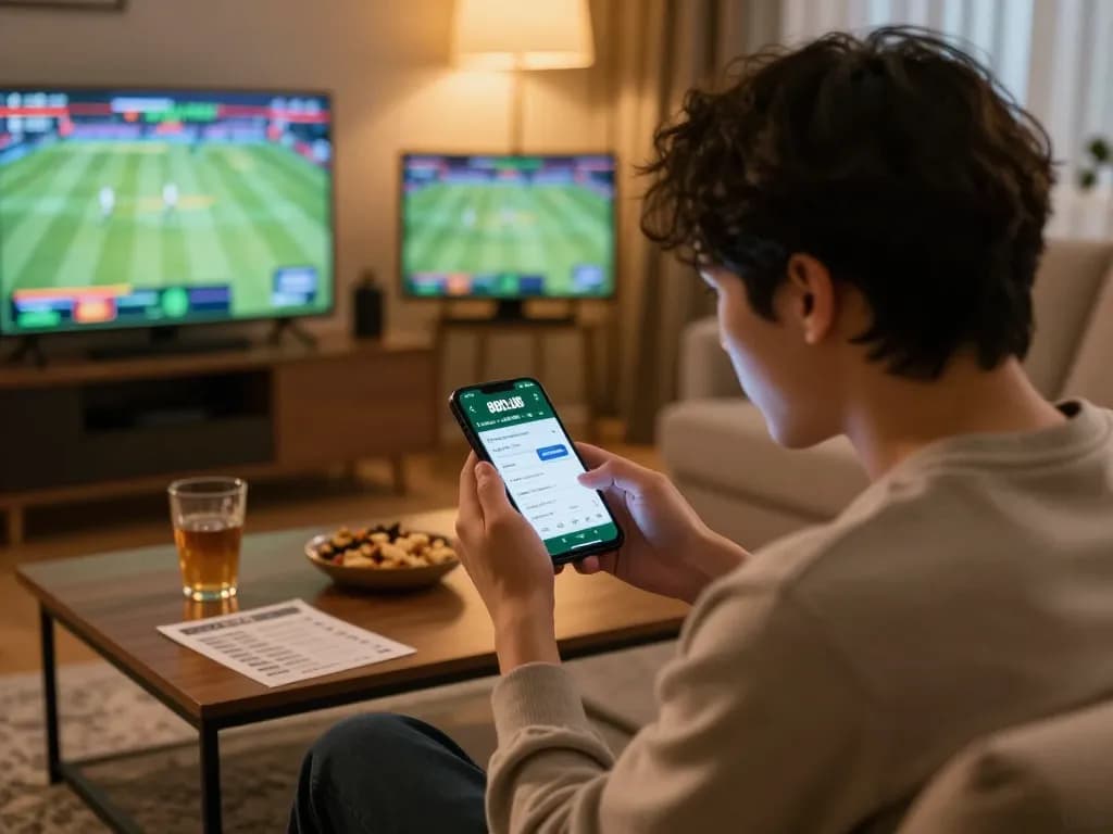 Engaging user placing bets on the 88CLUB app with live sports on screens