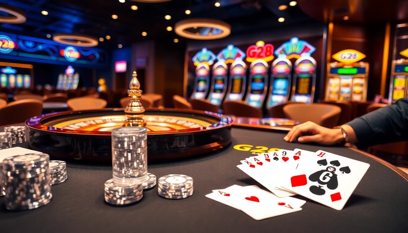 G28 casino players engaging in strategic bets with vibrant gaming elements.