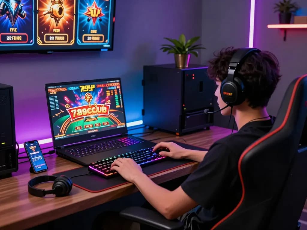 Engaging online gaming session on 789club with vibrant visuals and modern accessories.