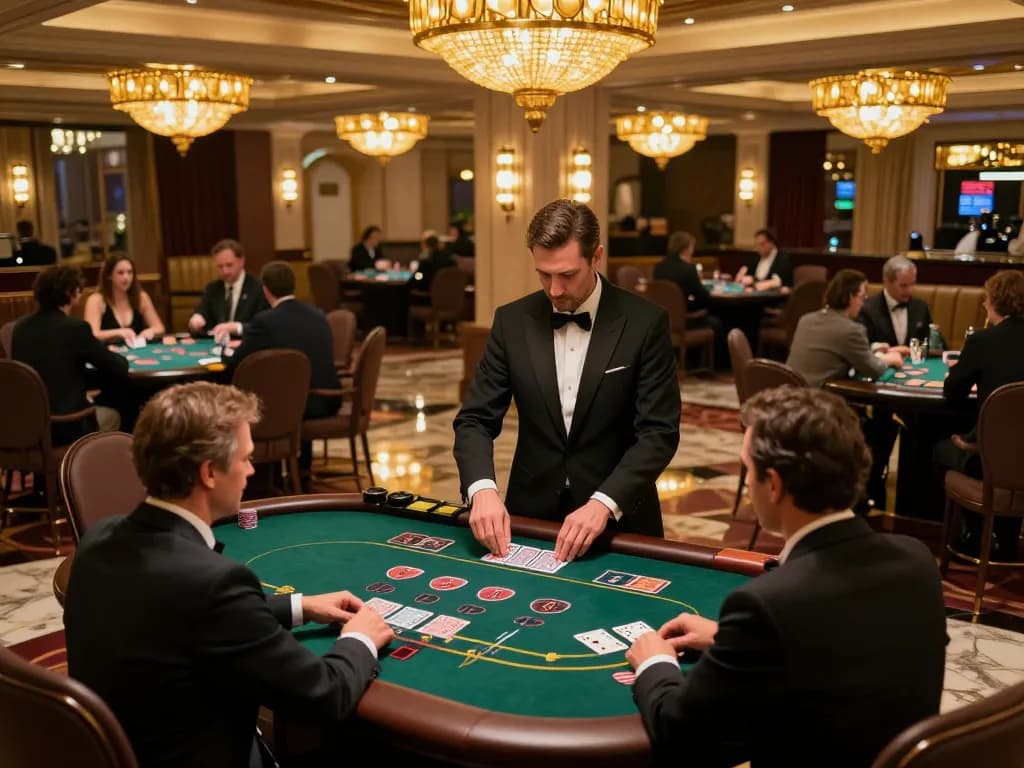 SUNWIN players enjoy an exciting blackjack game in a luxurious casino setting.