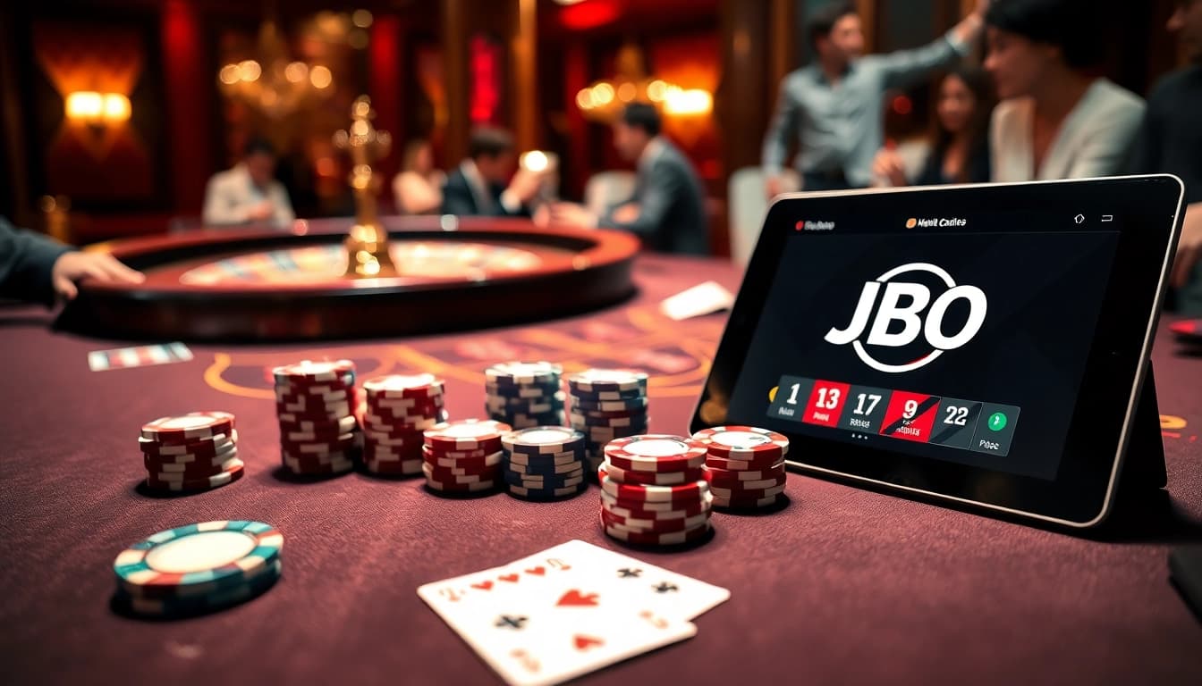 Exciting poker game scene featuring JBO logo with professional ambiance.