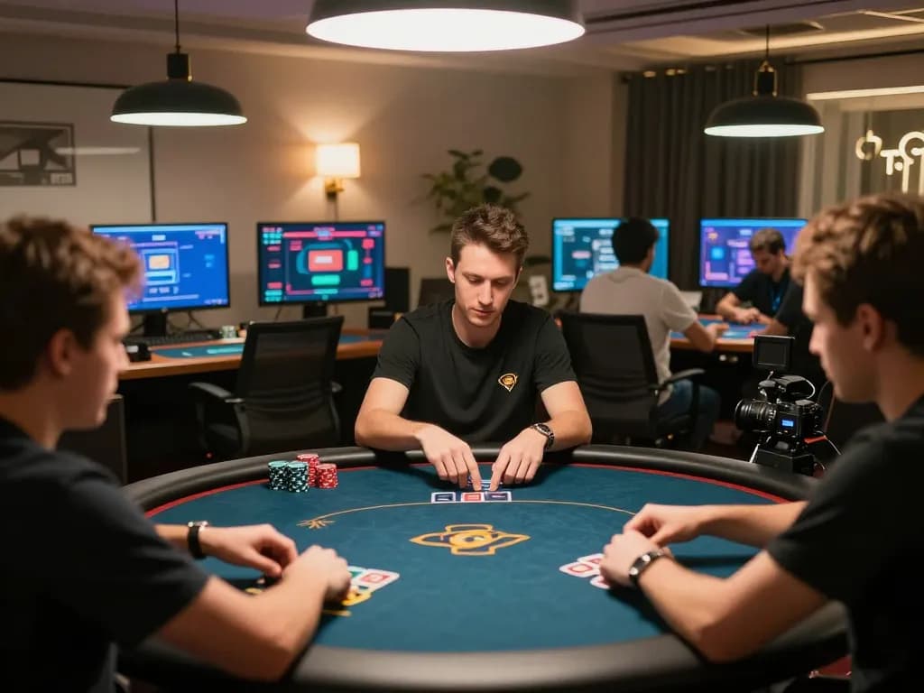 hitclub players engaged in strategic online poker competition within a stylish home gaming setup