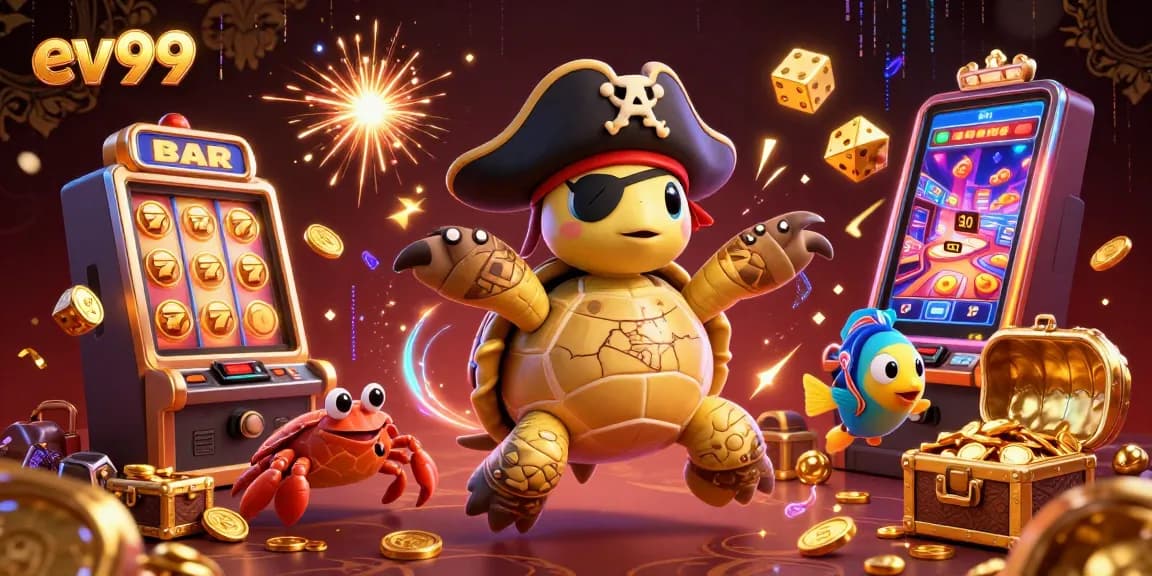 Engage with the thrilling world of ev99 as a pirate turtle and friends unveil hidden treasures amid a jackpot explosion.