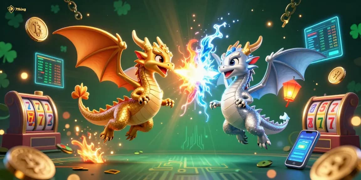 Engage with 79king's thrilling casino scene featuring dynamic dragons and crypto elements.
