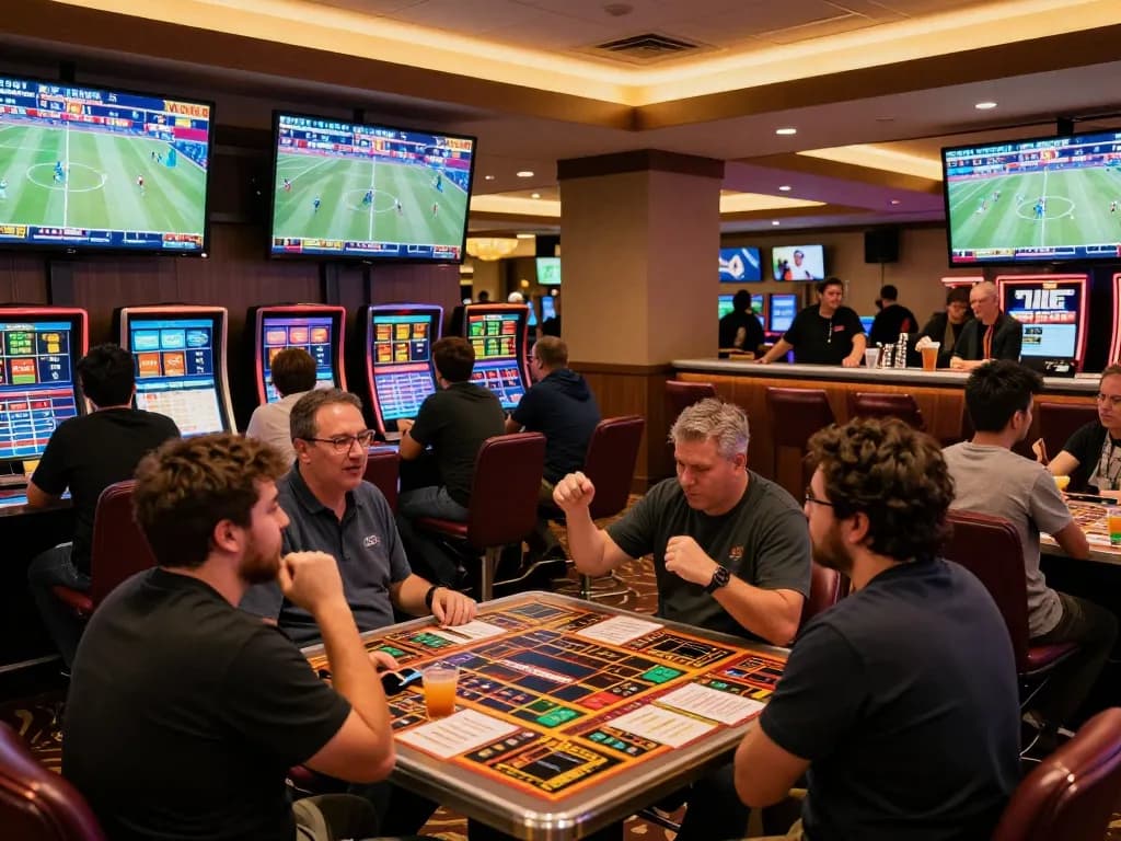 Placing bets on sports events at a vibrant sports betting lounge showcasing kèo nhà cái odds