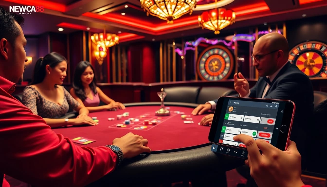 Excited players enjoying games at Nhà Cái NEW88's luxurious casino.