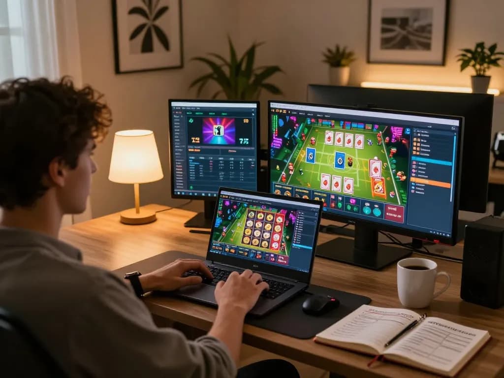 HITCLUB user engages in online gaming at home, focusing on strategic betting with clear interface.