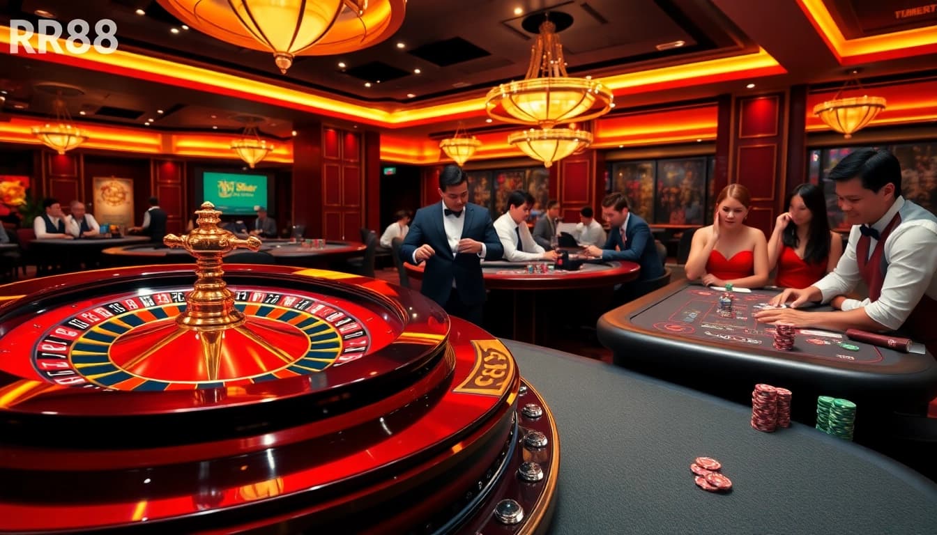 Experience the excitement of RR88 with vibrant casino tables and enthusiastic players.