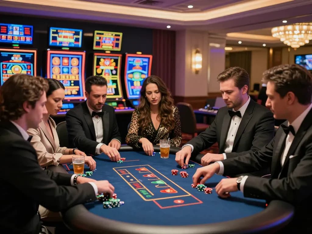 Players enjoying an exciting bk8 gaming experience at a modern casino table, showcasing vibrant atmosphere and high-tech gaming.