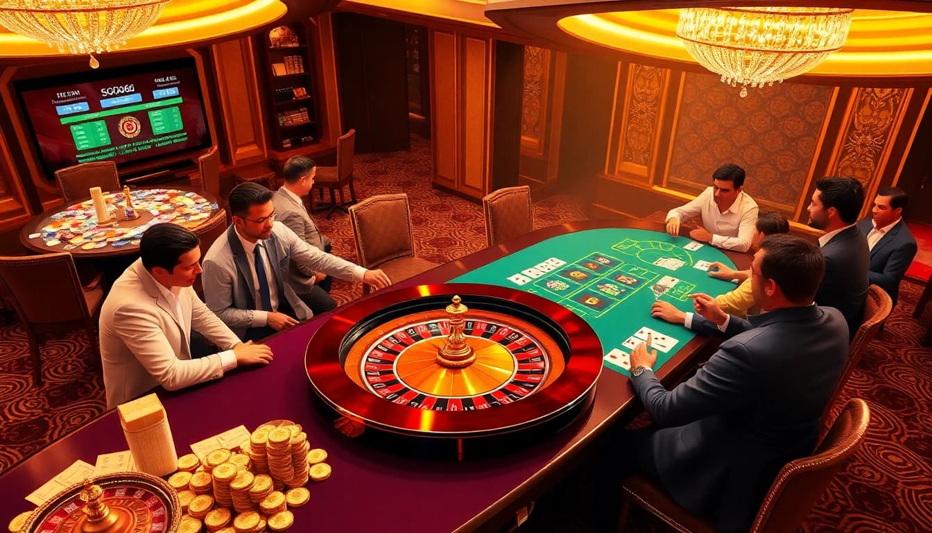 SODO66 players engaging at a vibrant casino table, showcasing the excitement of online gambling.