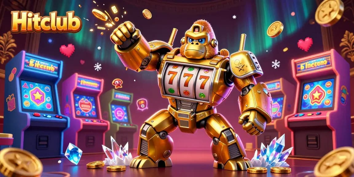 Hitclub showcases vibrant casino excitement with a 3D gorilla mech bursting with coins.