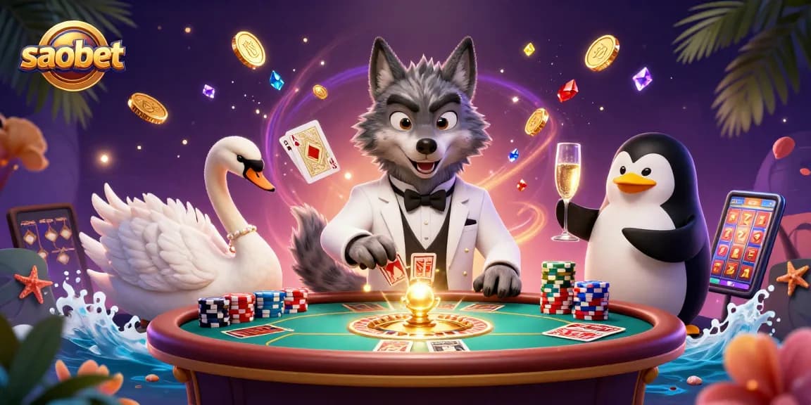 Experience thrilling saobet games with a debonair wolf, elegant swan, and sophisticated penguin.