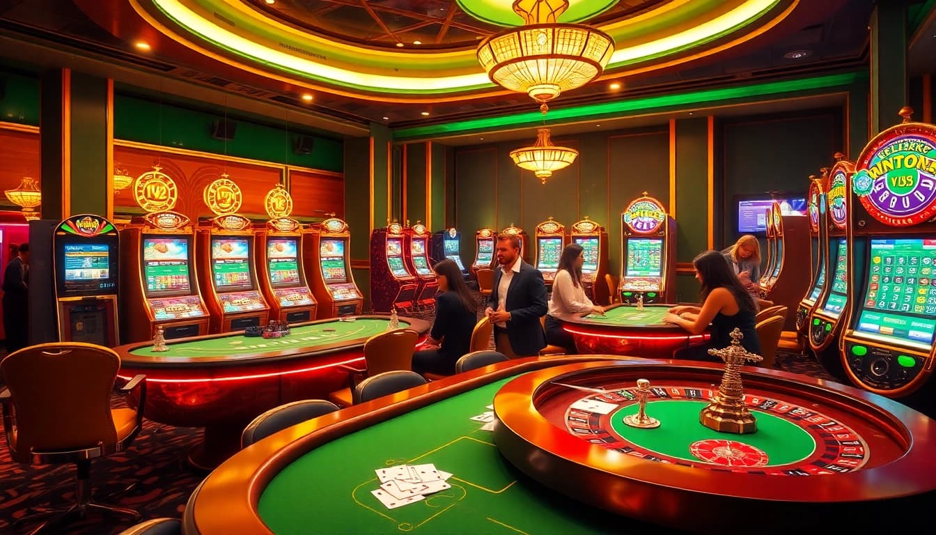 Players enjoying luxury gambling activities at MV88 casino with vibrant tables and exciting odds.