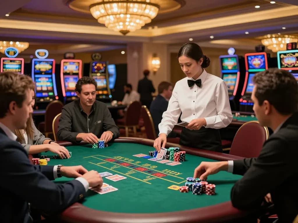 Engaged players at LODE88 blackjack table placing bets and strategizing gameplay.