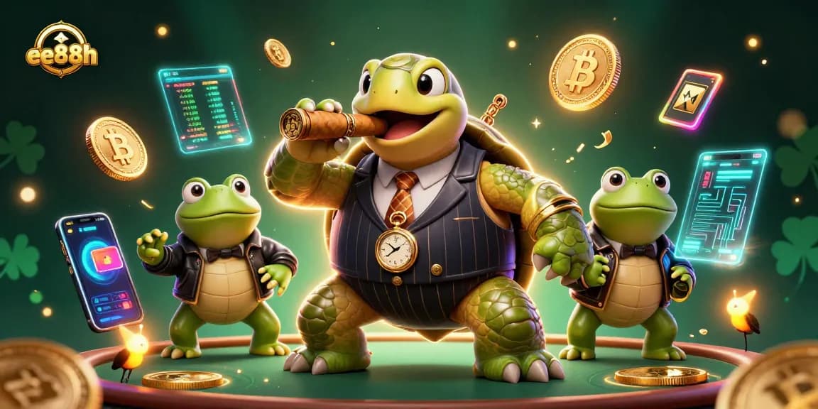 Engage in thrilling gameplay at ee88h's 3D cartoon casino featuring a turtle mobster and frog enforcers.