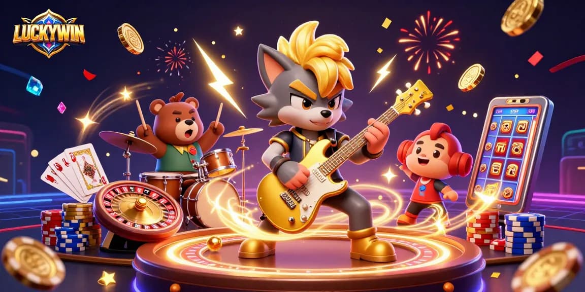 LUCKYWIN brings excitement alive with captivating scenes of a rock star wolf and gaming elements.