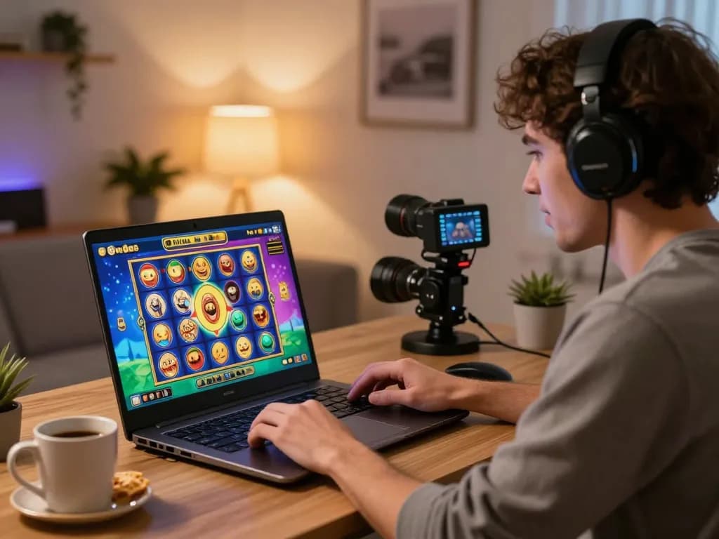 NOHU player engaging in exciting online slot gaming at home, showcasing strategy and entertainment.