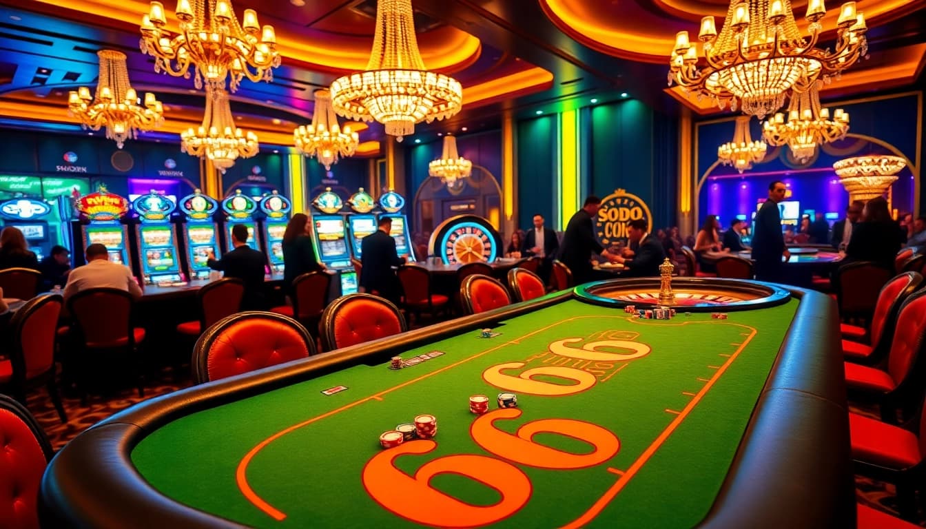 Experience the excitement of SODO CASINO 66 with vibrant gaming tables and lively slot machines.