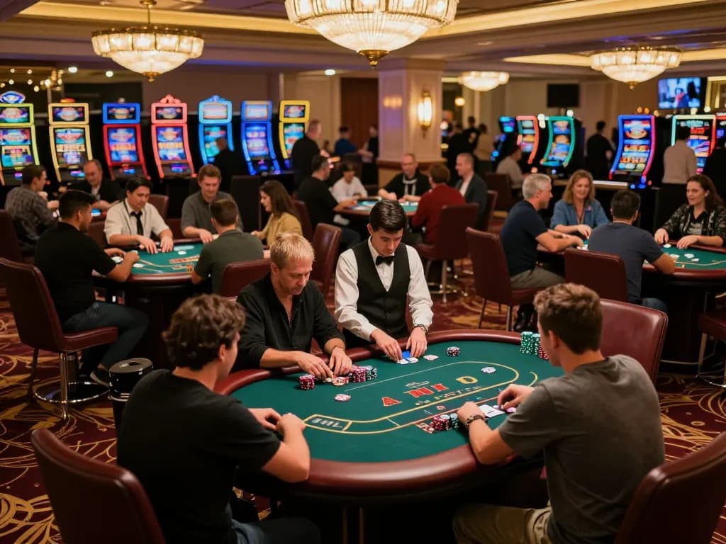 Hit club players engaged in an exciting poker game at a luxurious casino, showcasing the competitive atmosphere and strategic gameplay.