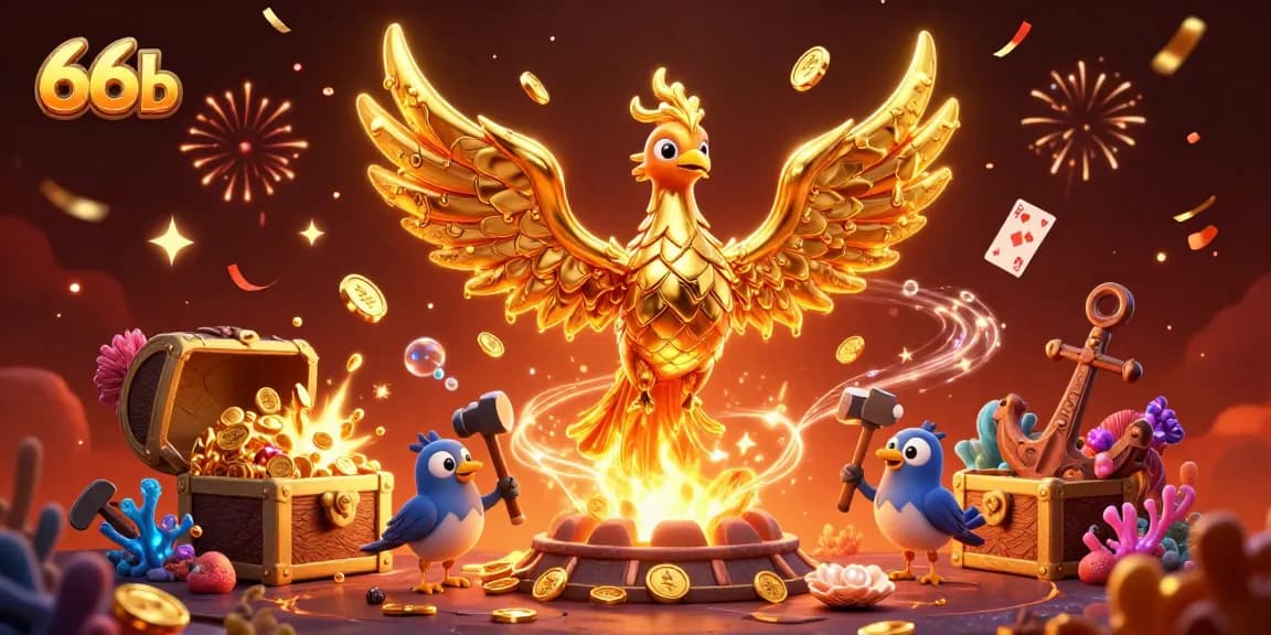 Experience the thrill of winning in 66b-themed casino adventures, featuring a golden phoenix and treasure elements.