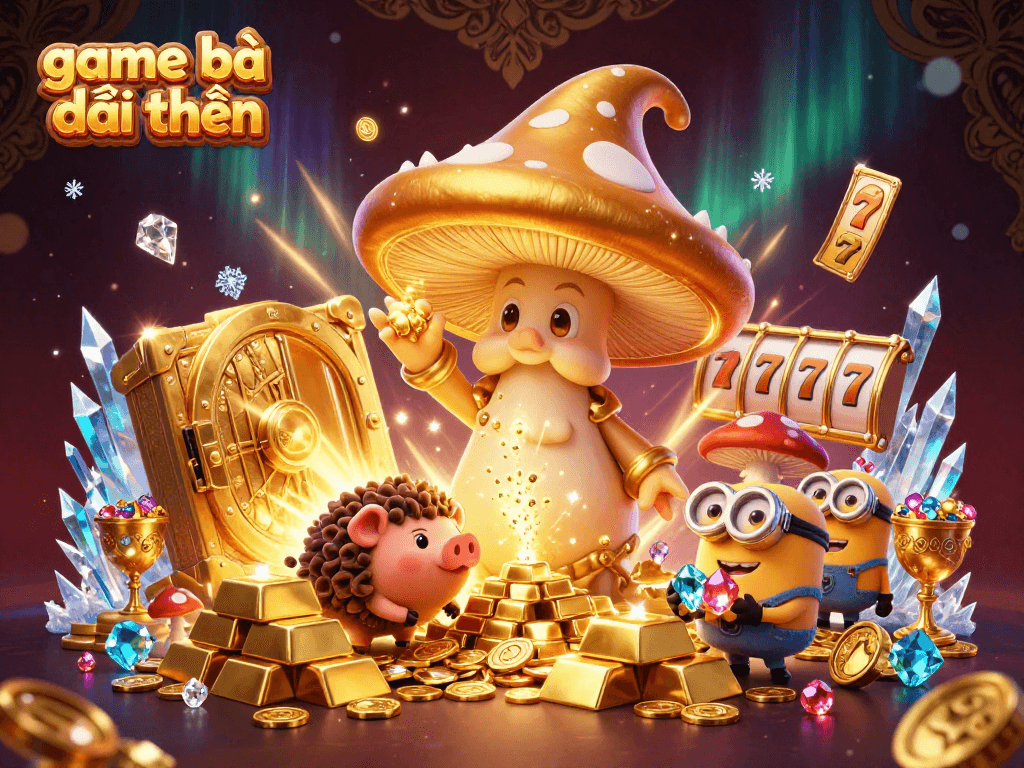 Engage in thrilling game bài đổi thưởng with magical characters and treasures in a vibrant casino scene.