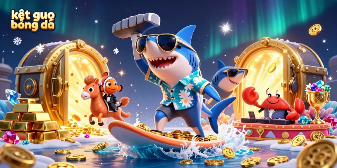 Bet on kết quả bóng đá with vibrant coins and underwater characters in a dynamic casino scene.
