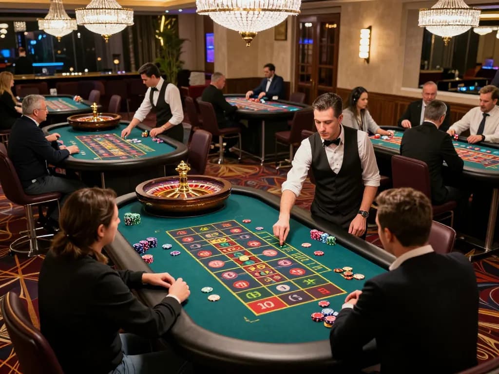 Players engaging in roulette at 23wincasino showing strategy and excitement in a vibrant casino.