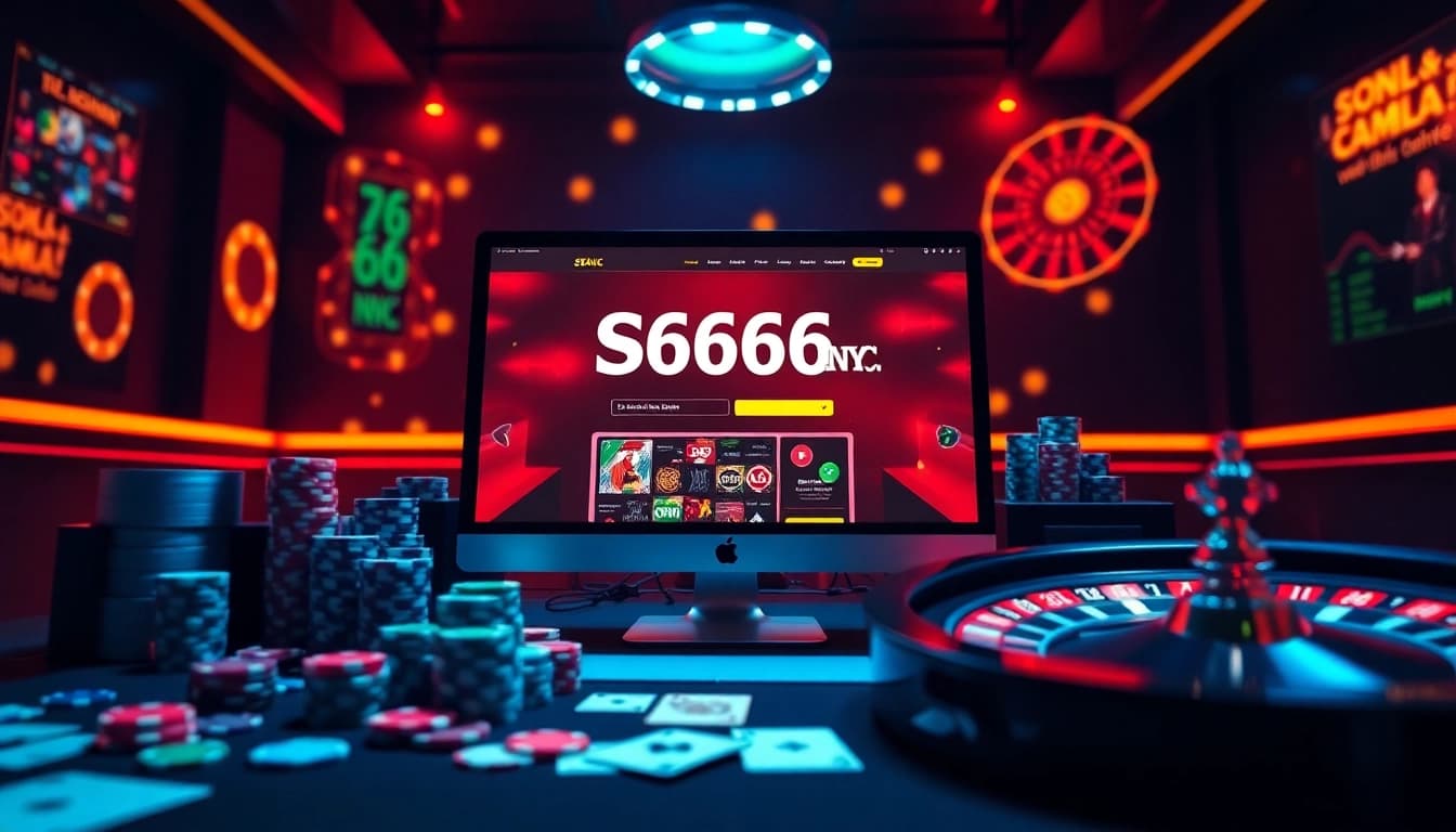 S666.nyc showcases an immersive online gambling experience with vibrant poker chips and casino elements.