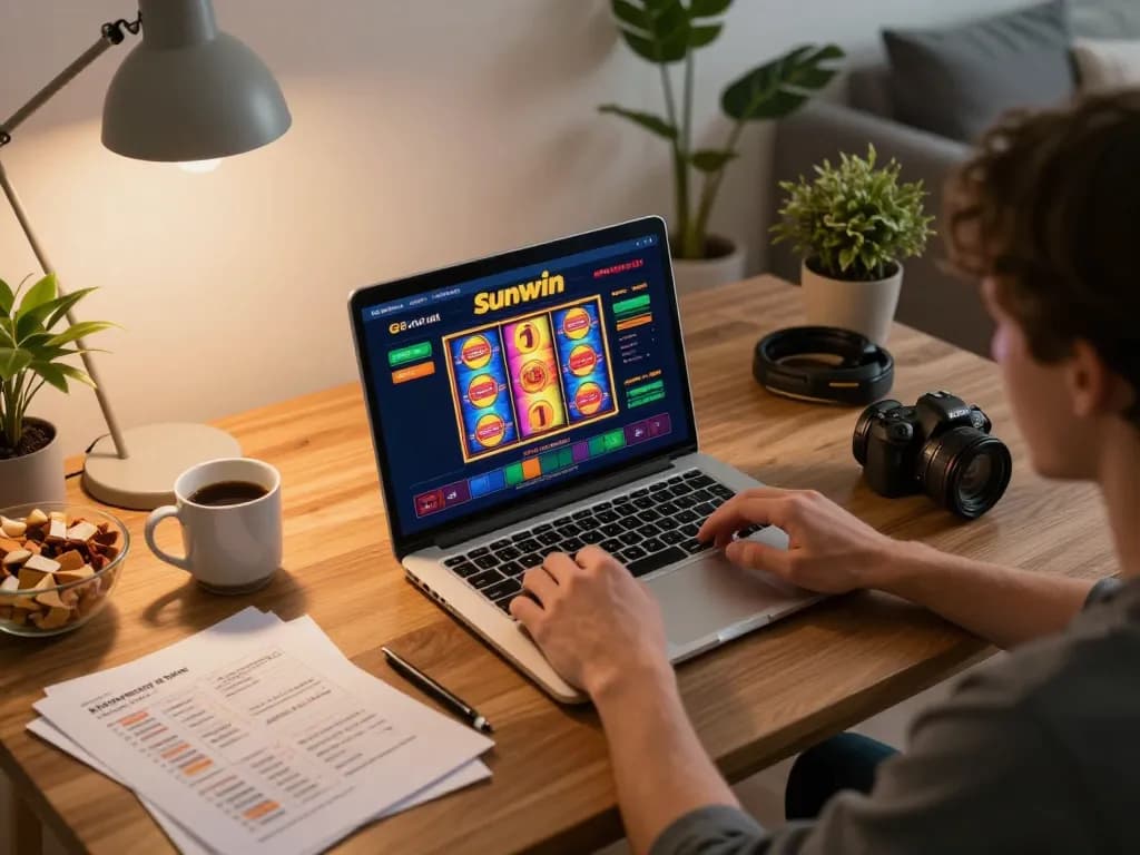 Person engaging in gaming at home on Sunwin online casino, showcasing strategy and comfort.