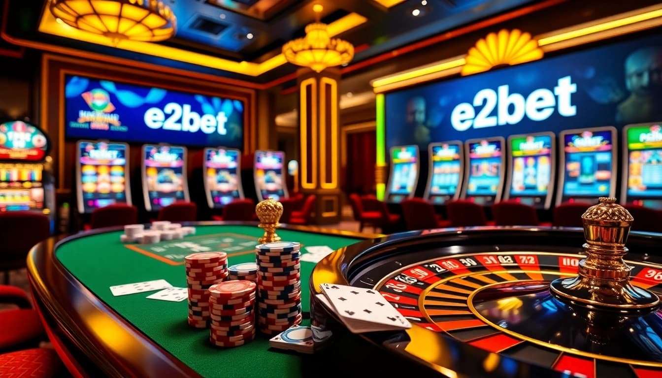 Experience the thrill of betting at e2bet with vibrant casino tables and exciting games.