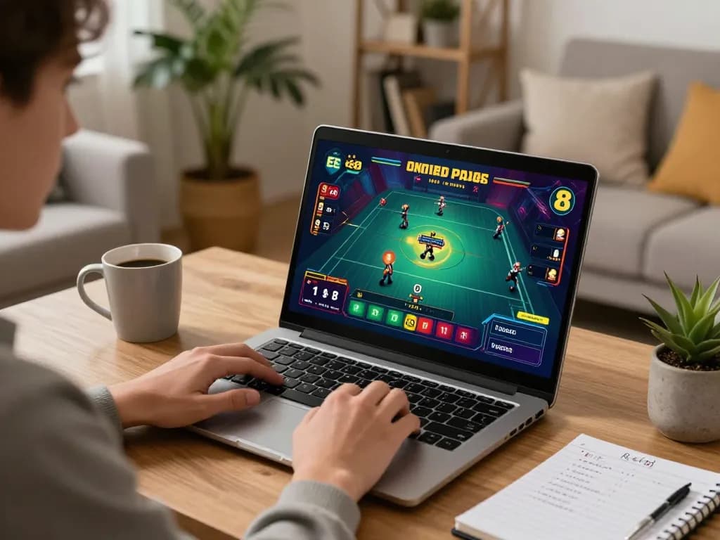 Engaged user accessing ee88 đăng nhập on laptop in cozy home environment, showcasing online gaming strategy.