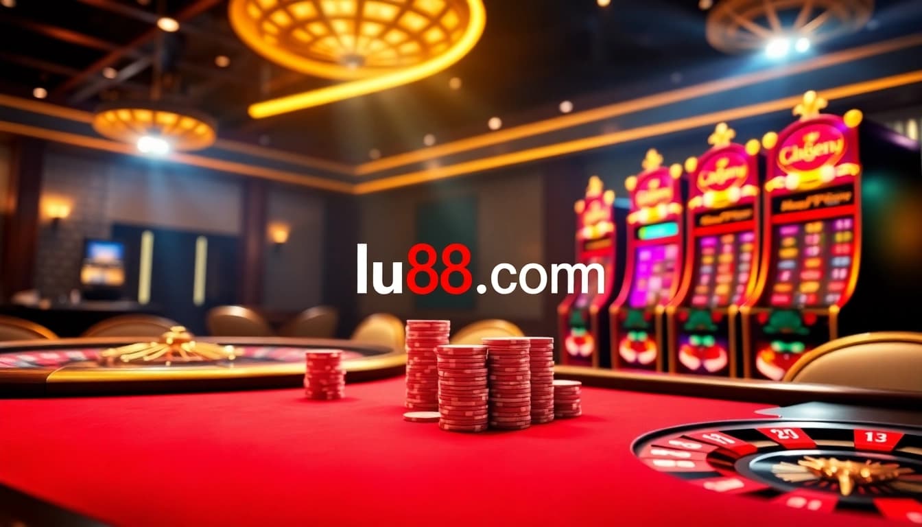 Playing games at lu88.com with vibrant poker chips and a roulette wheel.