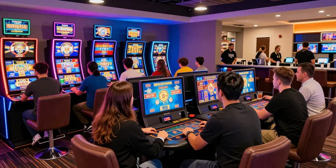 Credit card casino atmosphere with players enjoying games at dea.org.uk, showcasing vibrant gaming excitement and engagement.