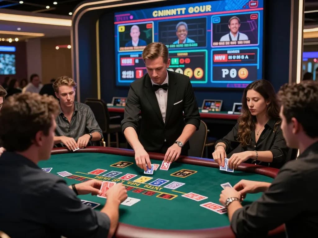Players engaging in a strategic blackjack game at 8day's online casino with dealer managing cards.