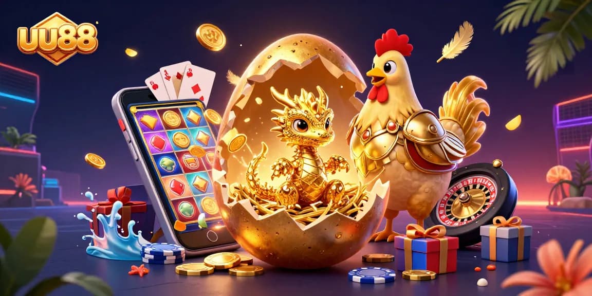 Engage with exciting adventures at uu88, revealing a magical golden dragon amidst casino treasures.