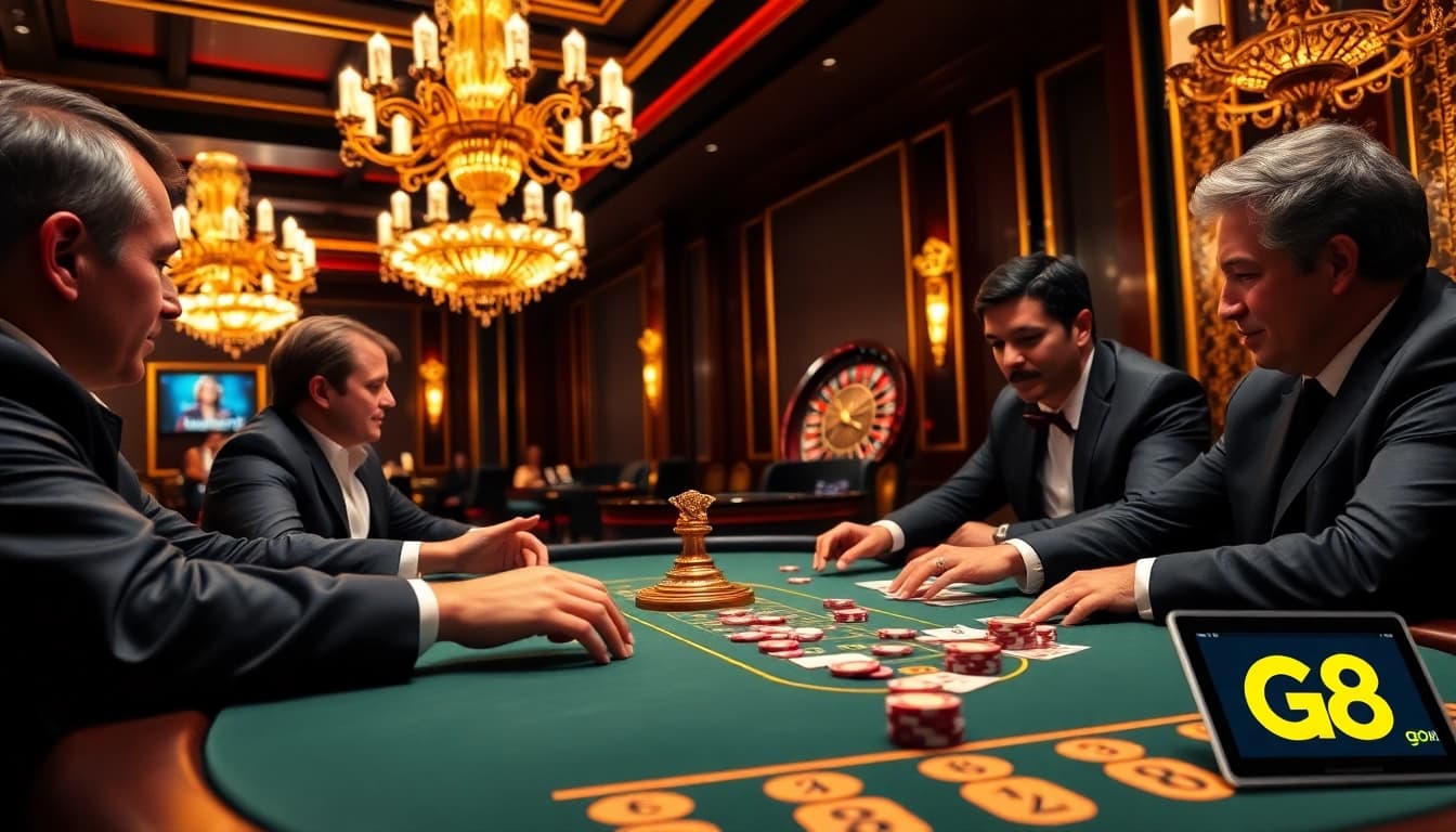 Players experience excitement at GO 8 poker tables, showcasing thrill and strategy in casino gaming.