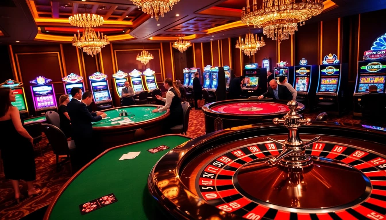 Excited players enjoying the thrill of TV88 game at a stylish casino table with cards and chips.