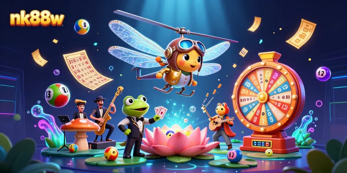 Engage with nk88w’s exciting world of gaming featuring dynamic frogs and a helicopter pilot.
