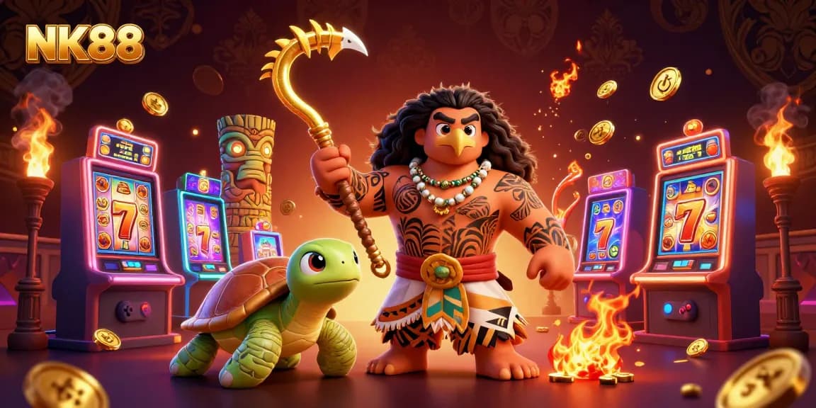 Engage with exciting slots at NK88, featuring lively characters, vibrant games, and dynamic casino elements.