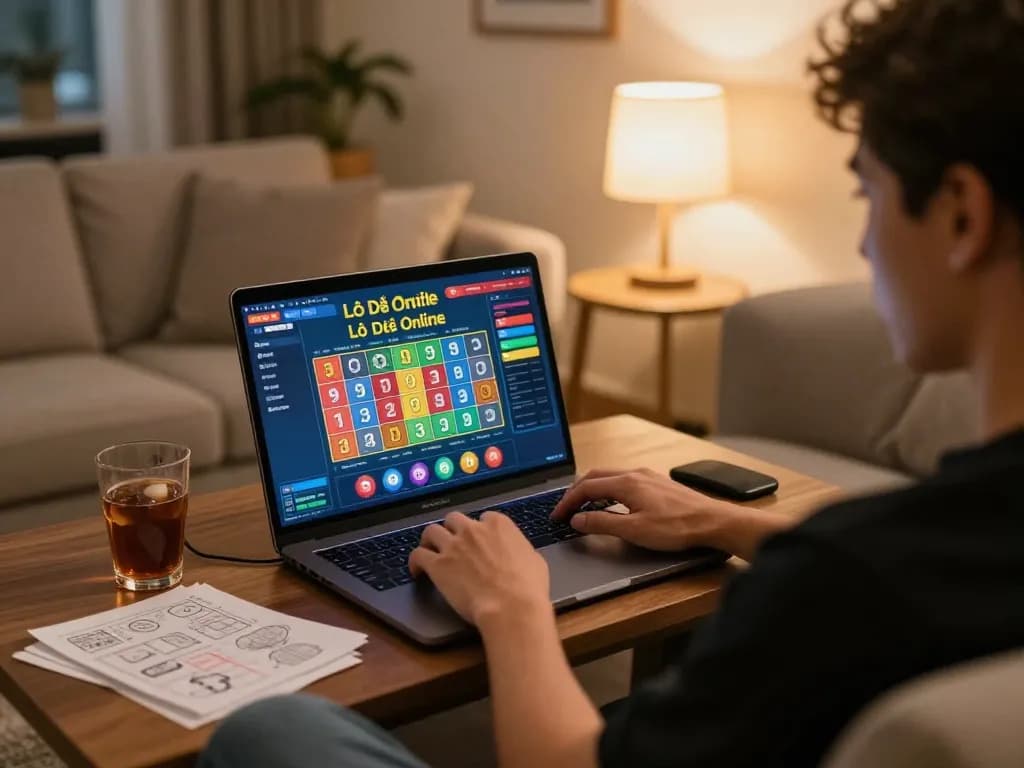 Lô Đề Online gameplay being engaged by a player using a laptop in a snug home environment