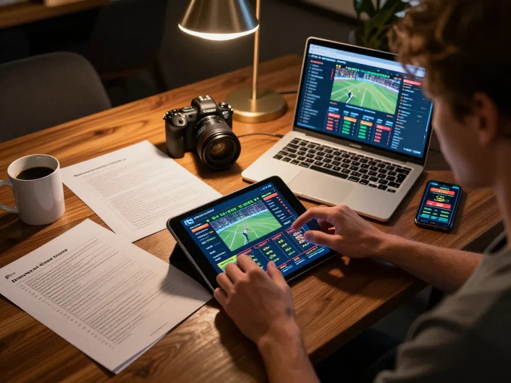 33WIM sports betting action at home with engaging tablet interface and strategic notes.