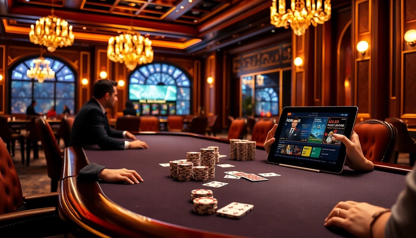 Engage in thrilling games at km1888b with a luxurious poker table setting.